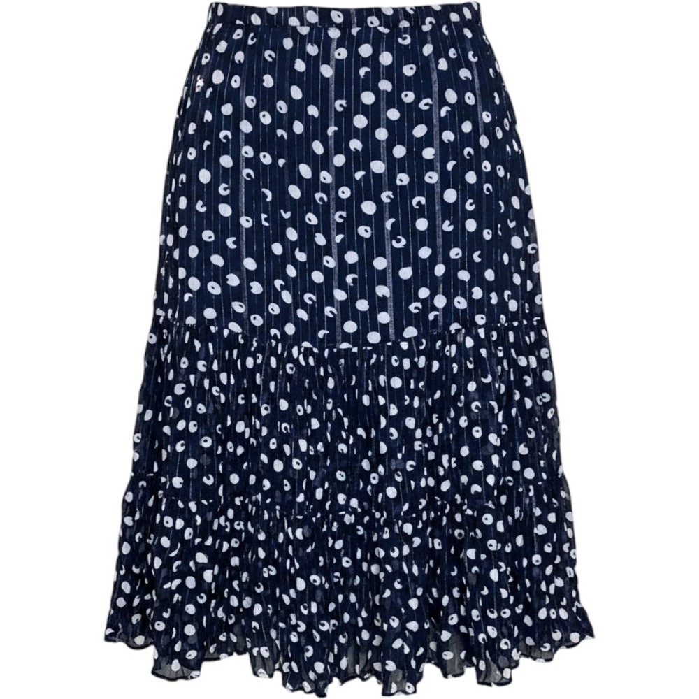 Soft Surroundings Dark Navy polka dots Metallic Stripe Tiered Midi Skirt Large